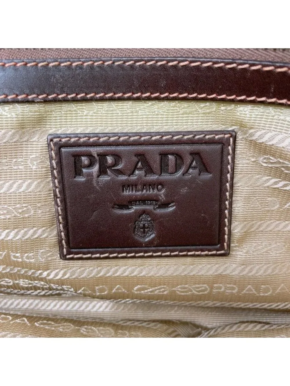 Prada Jacquard Canvas Tote Logo Brown